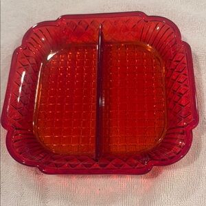 Vintage Red Glass Divided Dish
